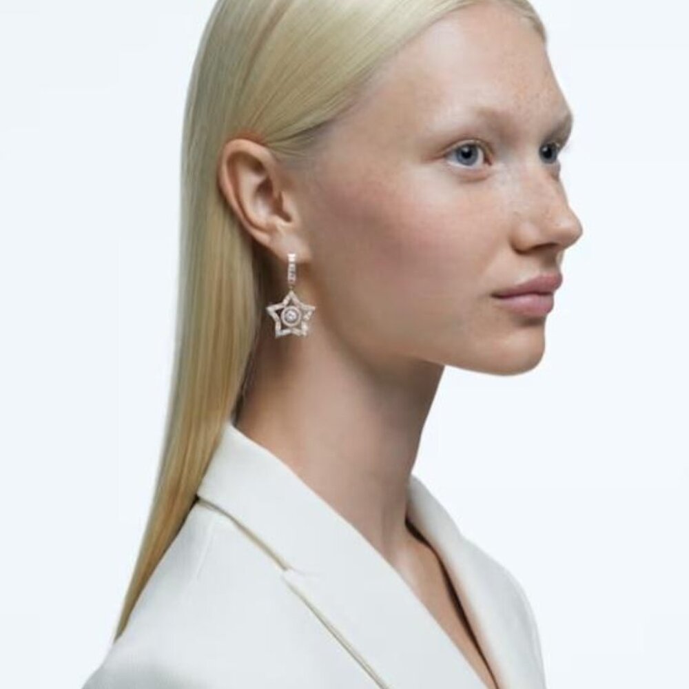 SWAROVSKI Stella Drop Earrings Mixed Cut, Star White Rose Gold-Tone